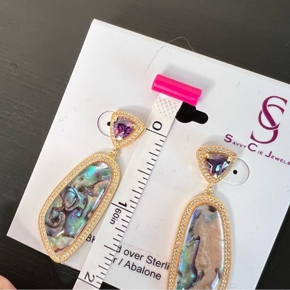 Savvy Cie Abalone 14k gold plated drop earrings NWT - Picture 7 of 7